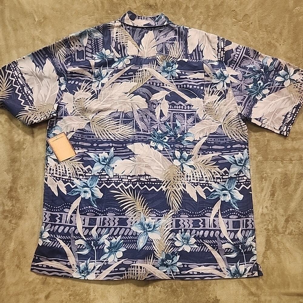 Caribbean Joe Mens 100% Silk Blue Tropical Short Sleeve Button-up Shirt L Hawaii - Picture 10 of 10